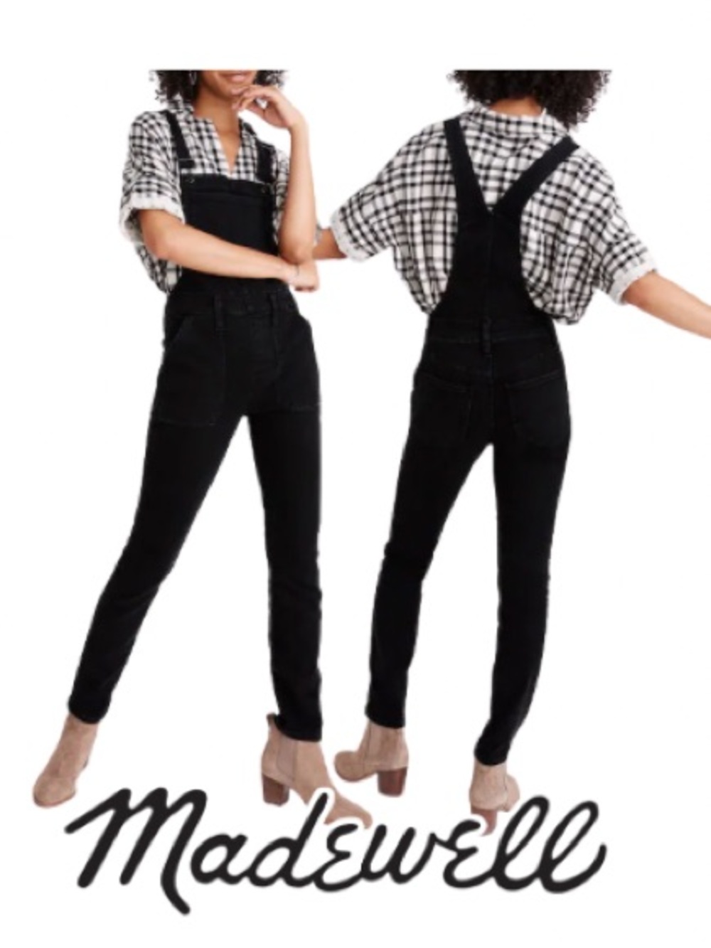 Madewell | Skinny Denim Overalls Lunar Wash Black Side Zip Stretch - Size 25